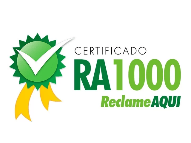 Selo de certificado RA1000 do Reclame Aqui.